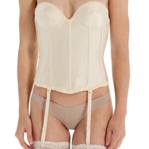 Carnival Backless Longline Bra w Garter Clips Champagne Satin Women’s 32B